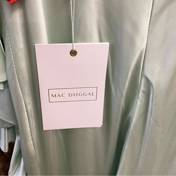 Mac Duggal Light Green Satin Ruffled Asymmetrical Gown slip dress maxi NWT 4 - Picture 10 of 14